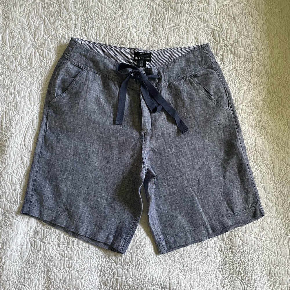 Jones New York Womens Shorts Size 6 Blue 100% Linen Chambray with Pockets